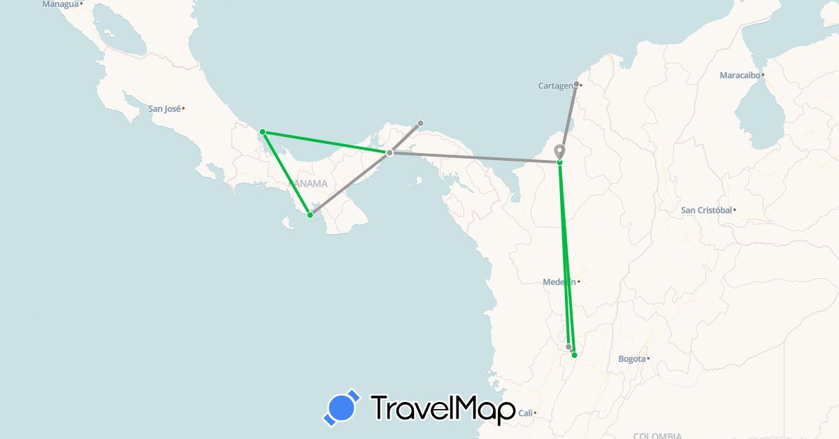 TravelMap itinerary: bus, plane in Colombia, Panama (North America, South America)